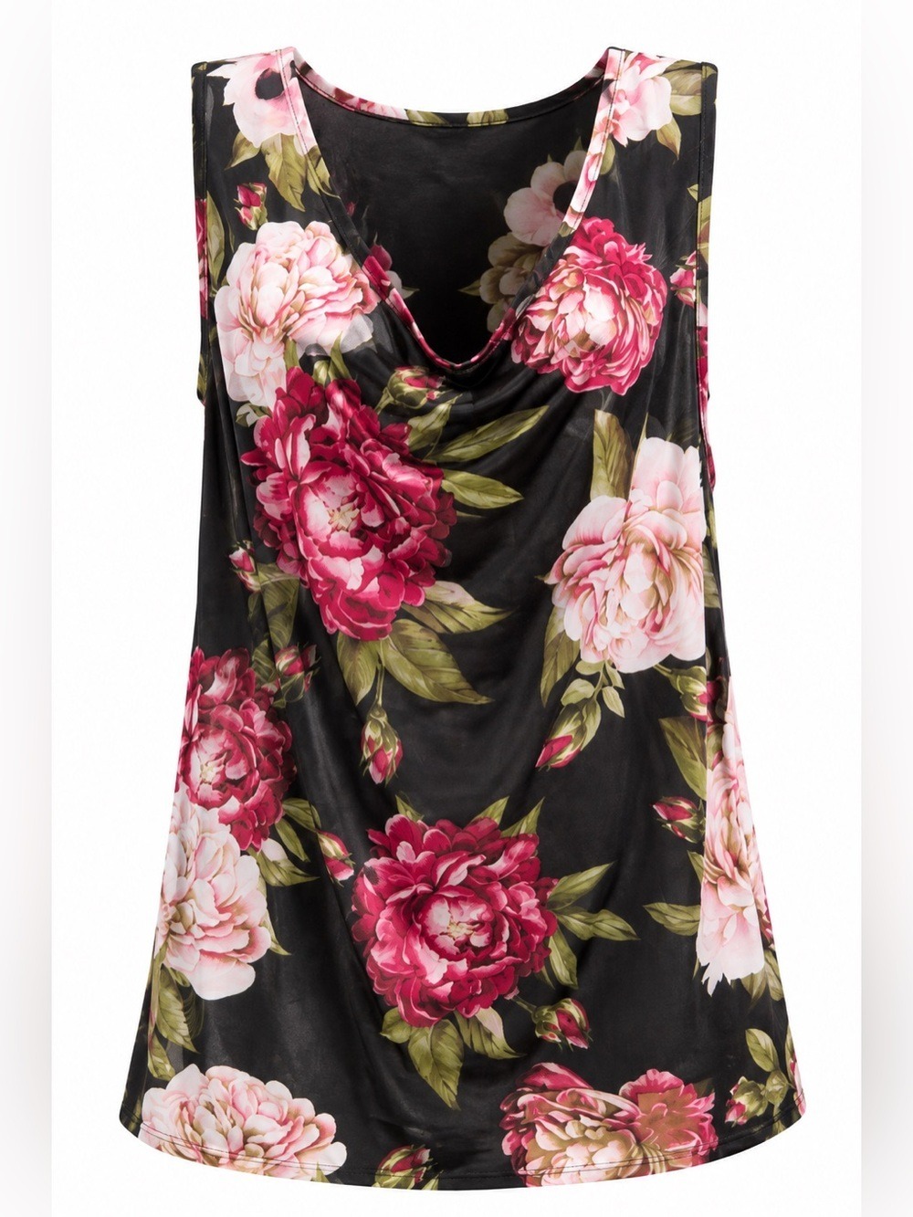 🌺🖤 Floral Cowl Neck Camisole in Black and Pink | Size Medium - Picture 2 of 11